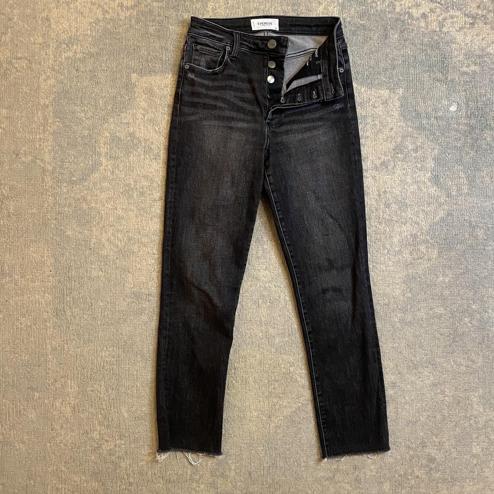 Evereve The Ever Straight Jeans Womens 26 Charcoal Wash High Rise Slim Stretch